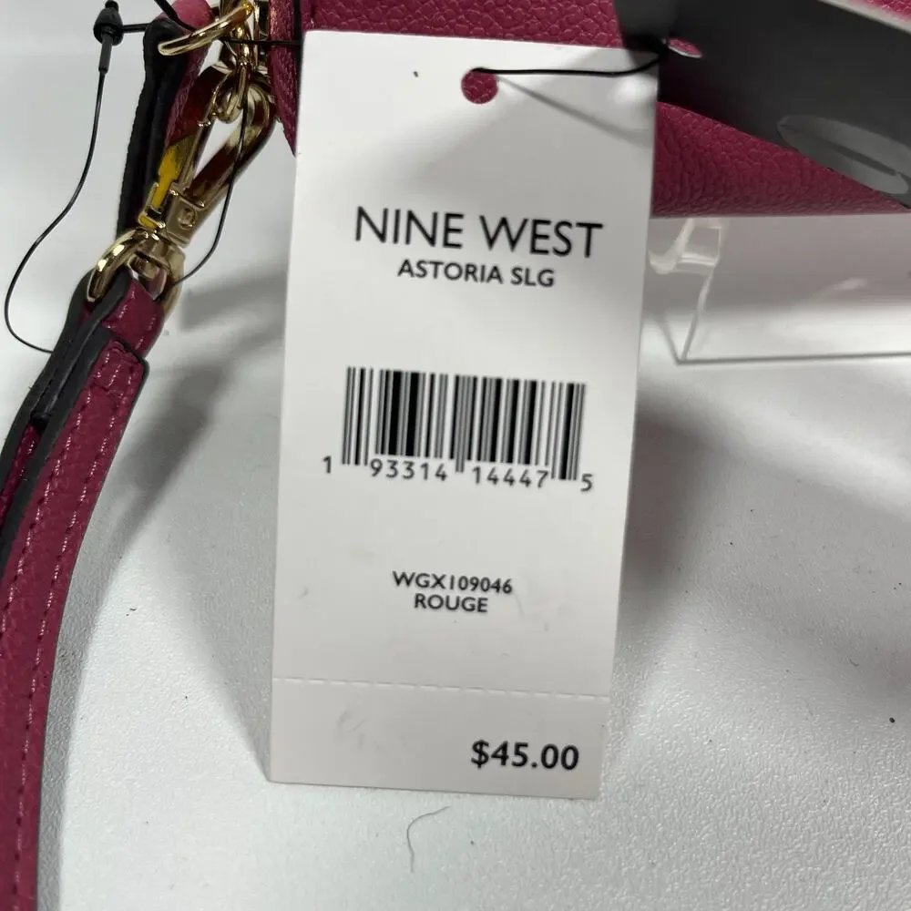 NINE WEST Wallet Accordion Zip Around Leather Card Coin Purse Rouge Pink NEW